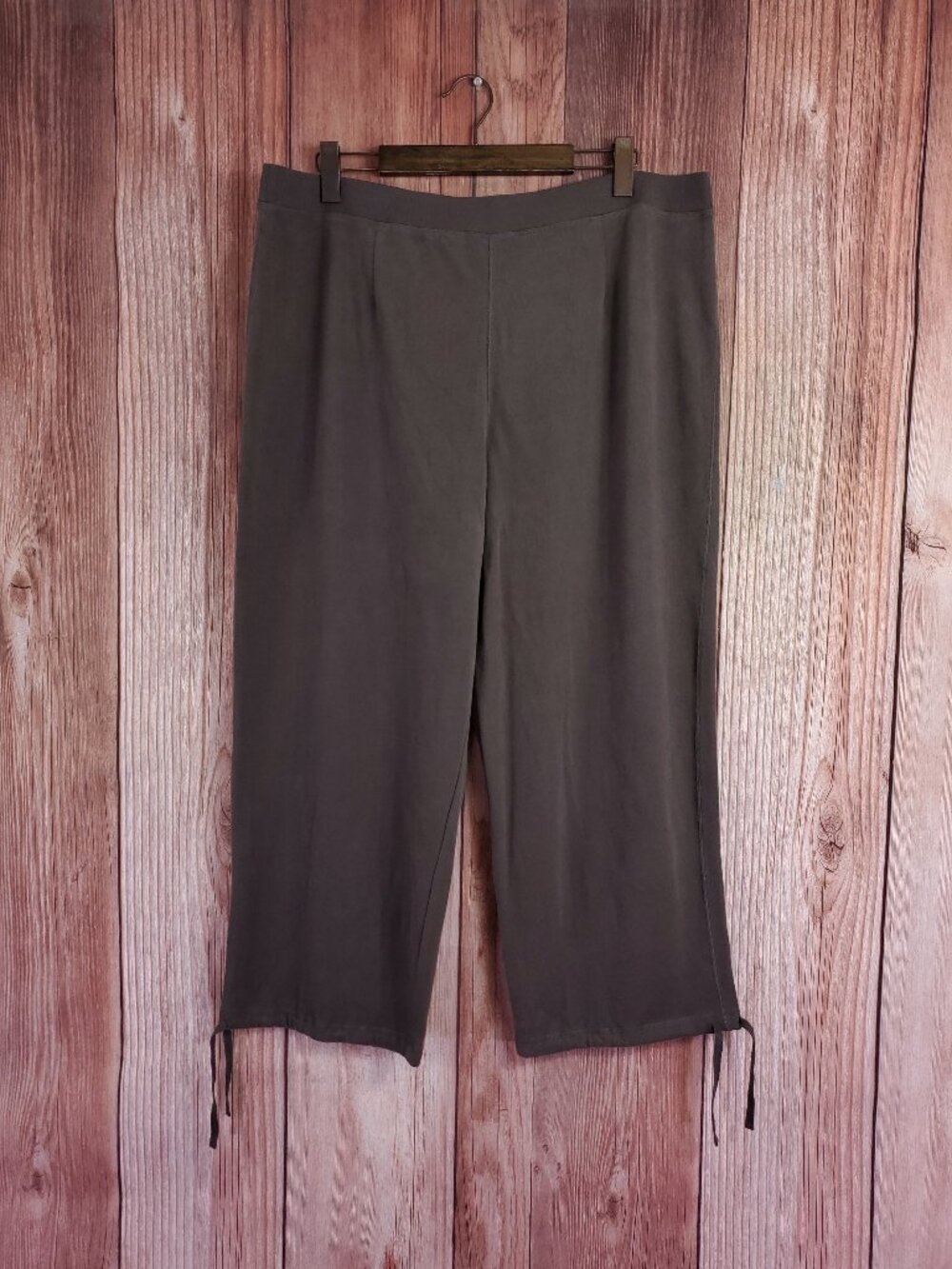 Eileen Fisher Wide Leg Cropped Pants Woman 2X Brown Elastic Waist Drawstring Hem